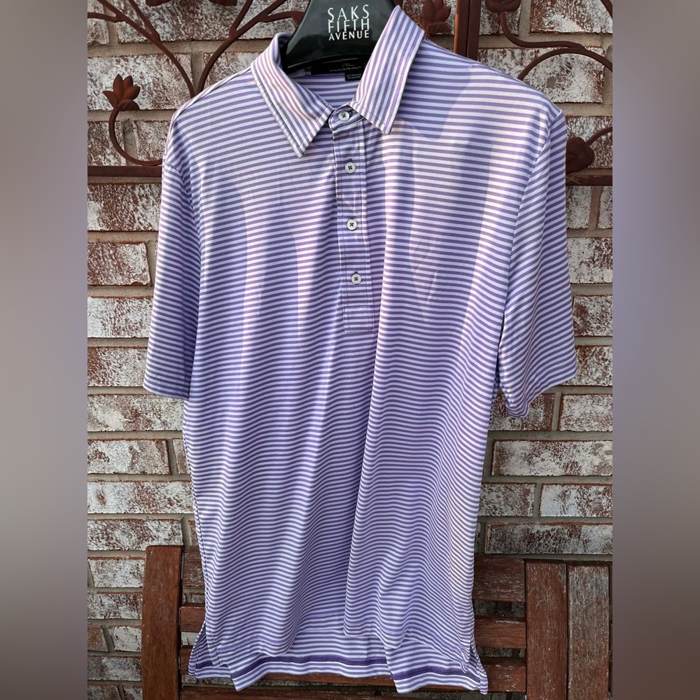 RLX Ralph Lauren Golf Polo Shirt Men’s Purple Striped Athletic Performance Sz L.